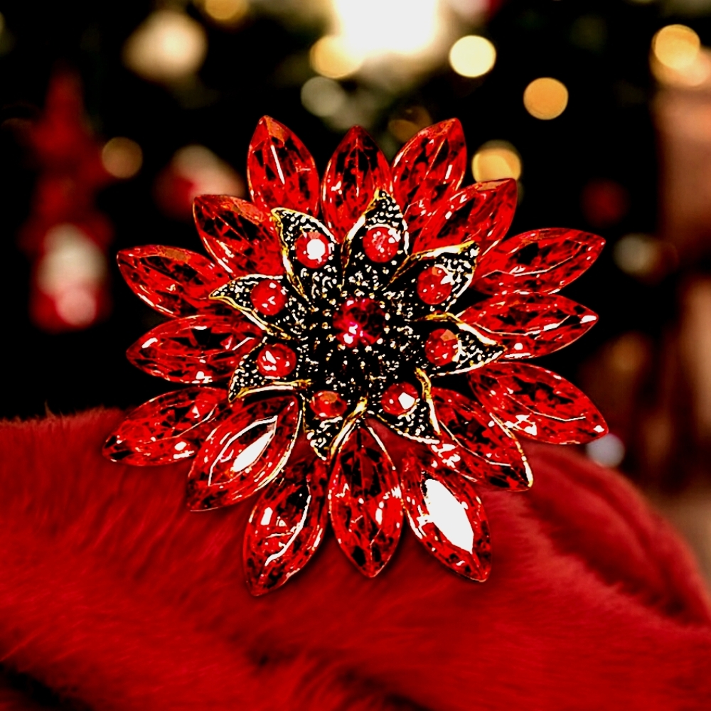 Elegant Red Floral Brooch